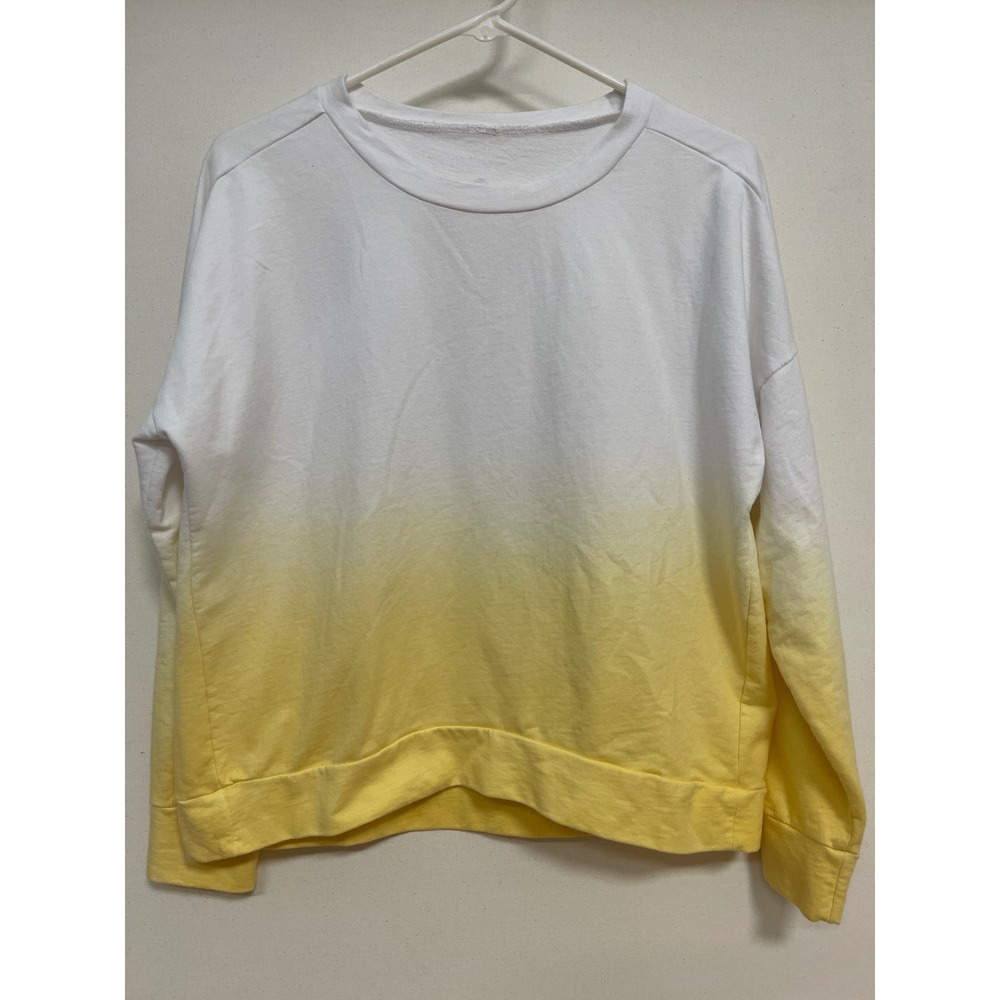 Hurley Womens White Yellow Ombre Dip Dye Fleece Pullover Sweatshirt